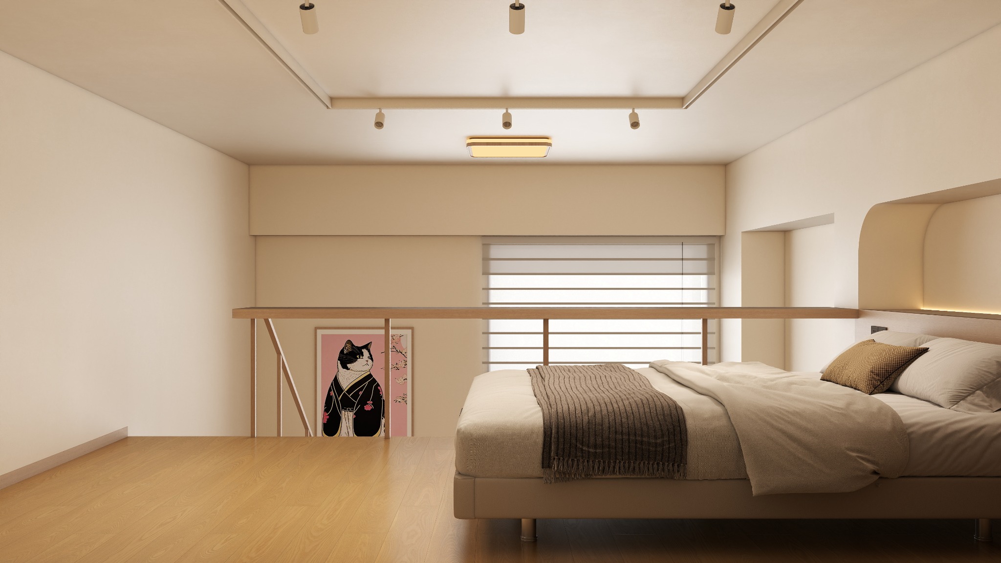 日式簡約宅住宅臥室 3D 效果圖