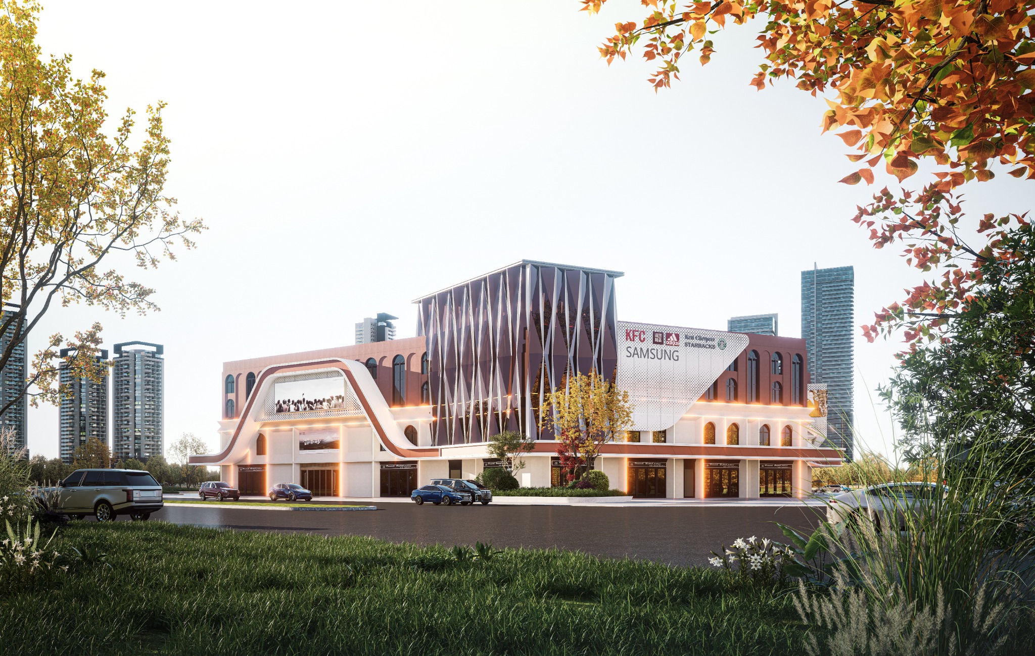 建築與景觀可視化|現代商業建築立面 3D 效果圖