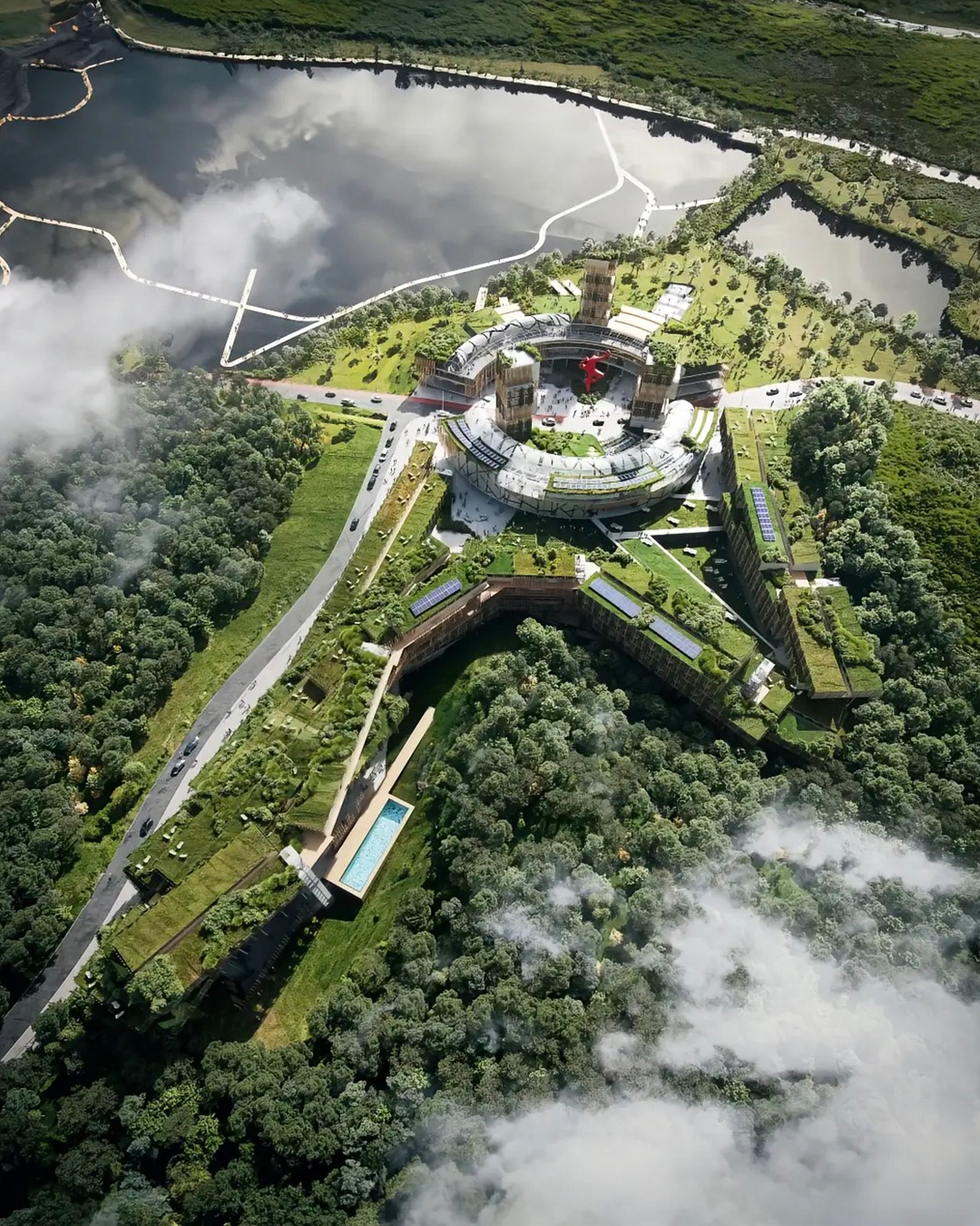 建築與景觀可視化|生態園區鳥瞰 3D 效果圖